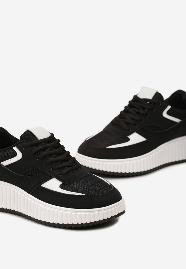 Born2be - Czarne Sneakersy na Grubej Podeszwie Ozdobione Brokatem Evllina. Kolor: czarny. Wzór: aplikacja