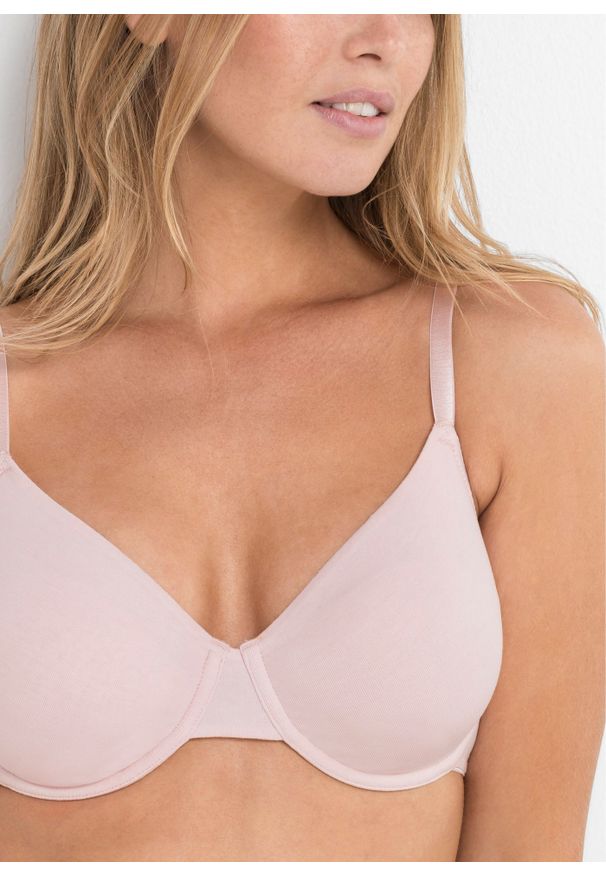 bonprix - Biustonosz T-shirt na fiszbinach (3 szt.), bawełna organiczna. Kolor: niebieski. Materiał: bawełna