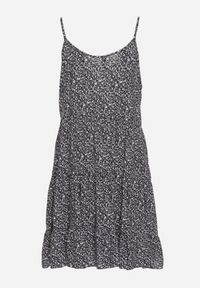 Born2be - Granatowa Bawełniana Sukienka Rozkloszowana na Ramiączkach z Falbanką Piloa. Kolor: niebieski. Materiał: bawełna. Długość rękawa: na ramiączkach. Wzór: kwiaty. Sezon: lato #7