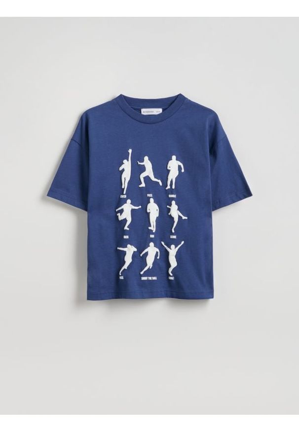 Reserved - Bawełniany t-shirt - niebieski. Kolor: niebieski. Materiał: bawełna