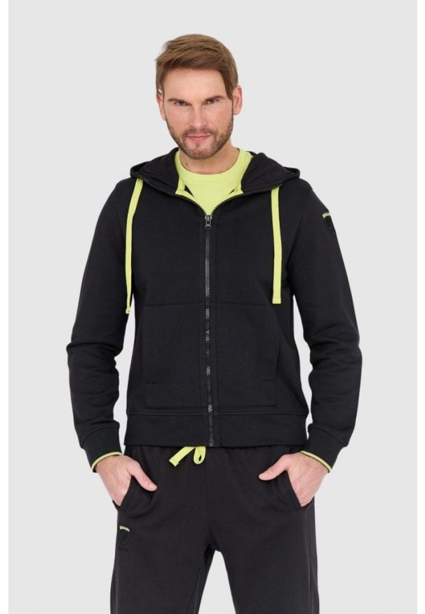 Blauer USA - BLAUER Czarna męska rozpinana bluza z kapturem, Rozmiar M. Typ kołnierza: kaptur. Kolor: czarny