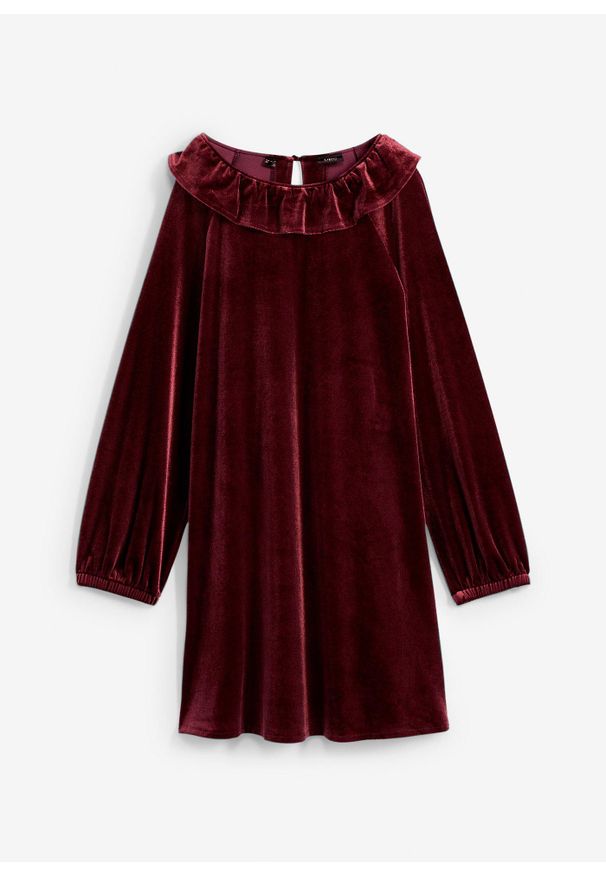 bonprix - Sukienka aksamitna z falbanami. Kolor: czerwony