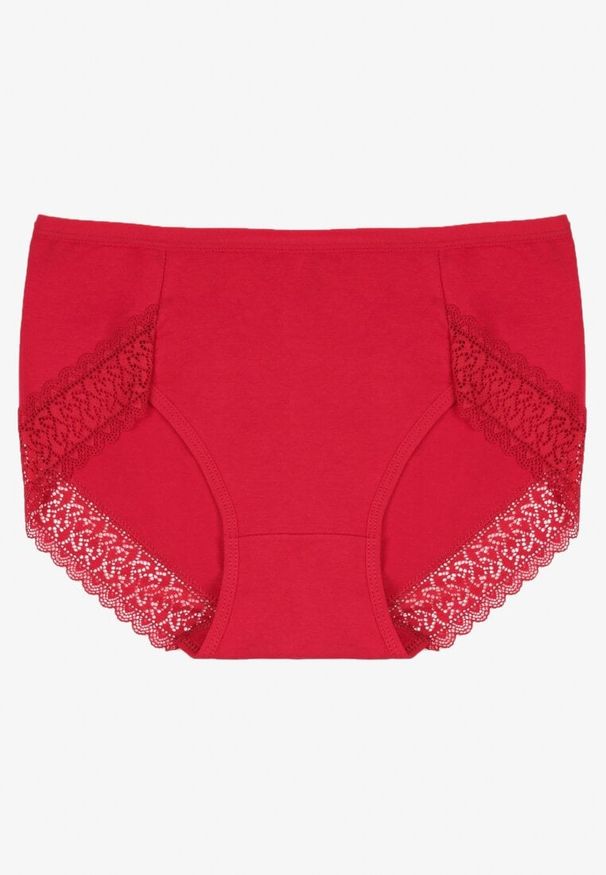 Renee - Bordowe Bawełniane Majtki Figi Zdobione Koronką Idilene. Kolekcja: plus size. Kolor: czerwony. Materiał: koronka, bawełna. Wzór: koronka, aplikacja