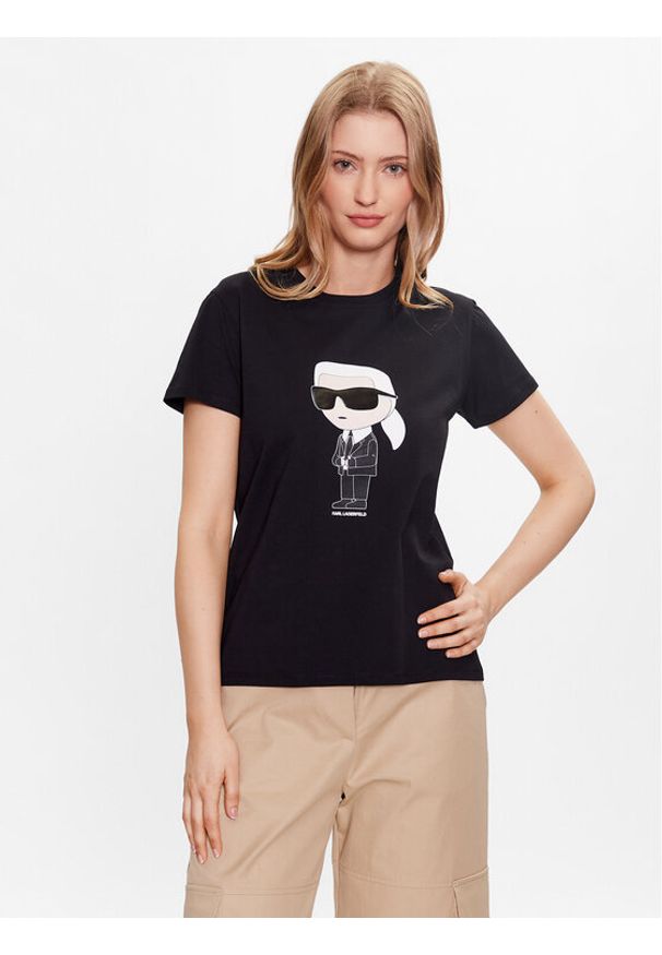 Karl Lagerfeld - KARL LAGERFELD T-Shirt Ikonik 2.0 230W1700 Czarny Regular Fit. Typ kołnierza: dekolt w karo. Kolor: czarny. Materiał: bawełna