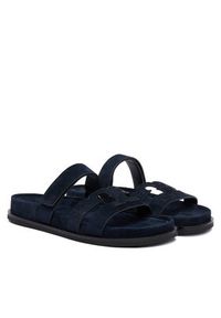 Tory Burch Klapki Ines Sport Slide 163481 Granatowy. Kolor: niebieski. Materiał: skóra, zamsz. Styl: sportowy