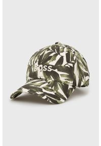 BOSS - Boss czapka bawełniana kolor zielony wzorzysta. Kolor: zielony. Materiał: bawełna