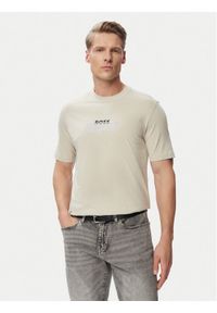 BOSS T-Shirt Logo Tape 50566606 Beżowy Regular Fit. Kolor: beżowy. Materiał: bawełna #1