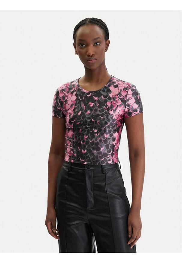 Versace Jeans Couture T-Shirt 80HAH602 JS552 Różowy Slim Fit. Kolor: różowy. Materiał: syntetyk