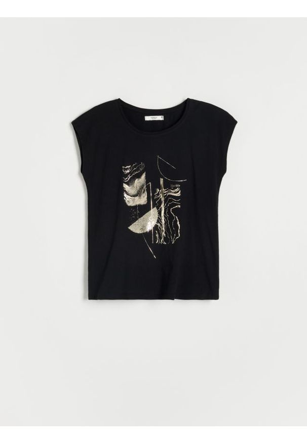 Reserved - T-shirt z nadrukiem - czarny. Kolor: czarny. Materiał: bawełna, dzianina. Wzór: nadruk