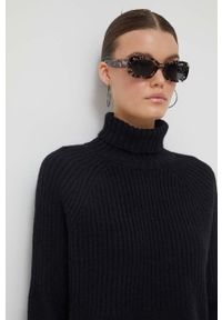 Superdry sweter z domieszką wełny damski kolor granatowy z golfem. Typ kołnierza: golf. Kolor: niebieski. Materiał: wełna. Długość rękawa: raglanowy rękaw #5