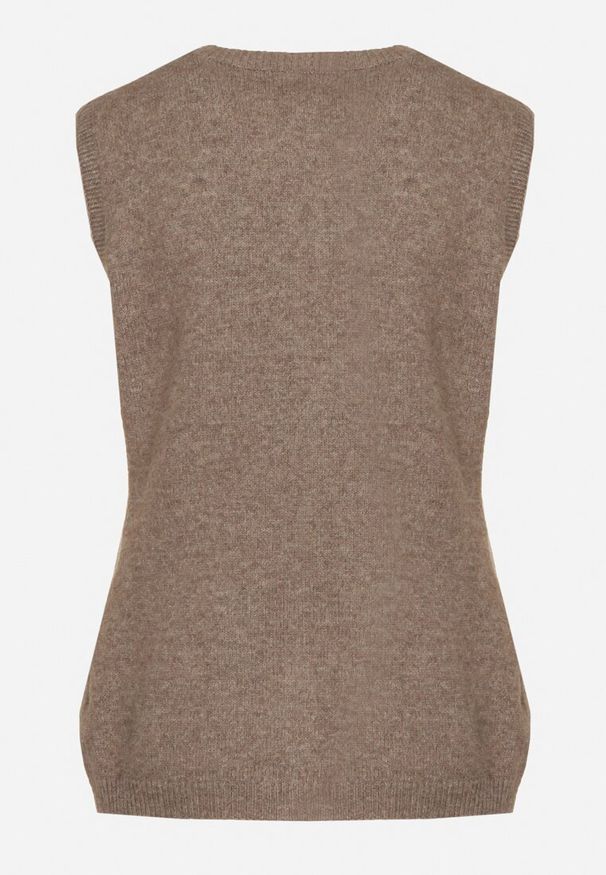 Born2be - Beżowa Rozpinana Kamizelka Sweterkowa z Wełną Quilzeki. Okazja: na co dzień. Kolor: beżowy. Materiał: wełna. Styl: klasyczny, elegancki, casual