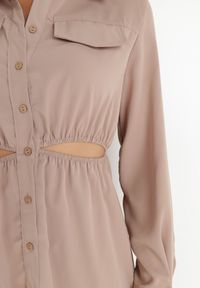 Born2be - Beżowa Sukienka Koszulowa Pildia. Okazja: na co dzień. Kolor: beżowy. Materiał: tkanina. Długość rękawa: długi rękaw. Typ sukienki: koszulowe. Styl: casual, elegancki. Długość: midi #3