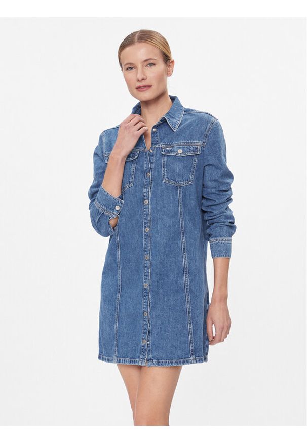 Tommy Jeans Sukienka jeansowa Aline Ls Dress Ah5032 Ext DW0DW17542 Niebieski Regular Fit. Kolor: niebieski. Materiał: bawełna