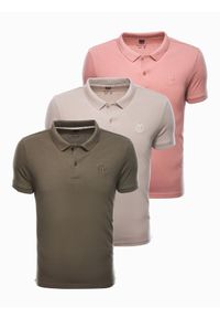 Ombre Clothing - Zestaw koszulek bawełnianych polo - mix 3-pak Z28 V5 - XXL. Typ kołnierza: polo. Kolor: biały. Materiał: bawełna. Wzór: haft