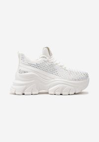 Renee - Białe Sneakersy na Platformie z Cholewką z Cyrkoniami Harilena. Okazja: na co dzień. Kolor: biały. Szerokość cholewki: normalna. Obcas: na platformie #5