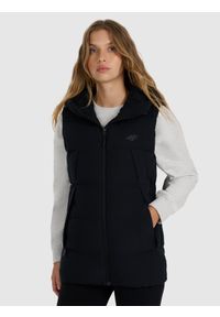 4f - 4F Bezrękawnik puchowy z wypełnieniem syntetycznym damski - czarny XS. Okazja: na co dzień, na spacer. Kolor: czarny. Materiał: syntetyk, puch. Długość rękawa: bez rękawów. Długość: długie. Sezon: zima. Styl: casual #1