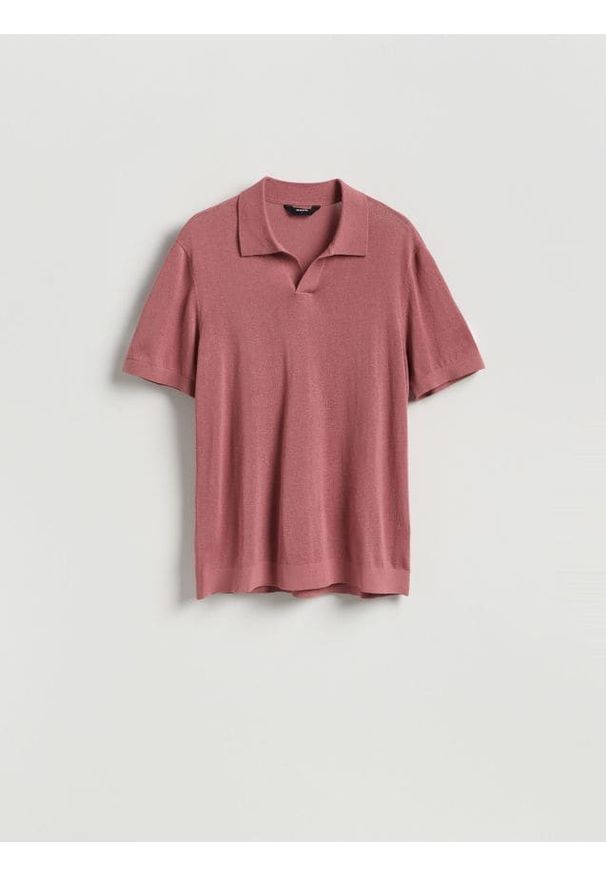 Reserved - Sweter polo z domieszką lnu - brudny róż. Typ kołnierza: polo. Kolor: różowy. Materiał: len