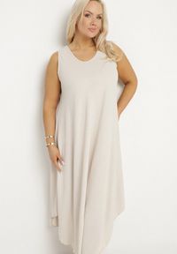 Born2be - Jasnobeżowa Rozkloszowana Sukienka z Bawełną Nairilo. Okazja: na spacer. Kolor: beżowy. Materiał: bawełna. Sezon: lato. Styl: klasyczny, elegancki #4