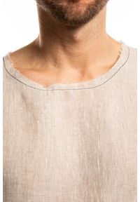 Takeshy Kurosawa T-shirt "Lino" | 83333 | Lino | Mężczyzna | Beżowy. Okazja: na co dzień. Kolor: beżowy. Materiał: bawełna, poliester, len. Wzór: aplikacja. Styl: casual #4