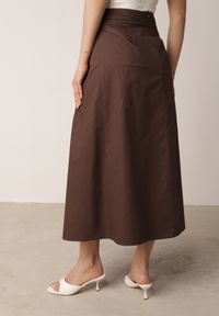 Born2be - Brązowa Rozkloszowana Spódnica z Bawełny z Szerokimi Plisami Malona. Okazja: na co dzień, do pracy. Kolor: brązowy. Materiał: bawełna. Styl: casual #6