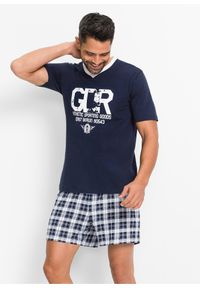 bonprix - Piżama z krótkimi spodenkami. Kolor: niebieski. Długość: krótkie. Wzór: nadruk #1