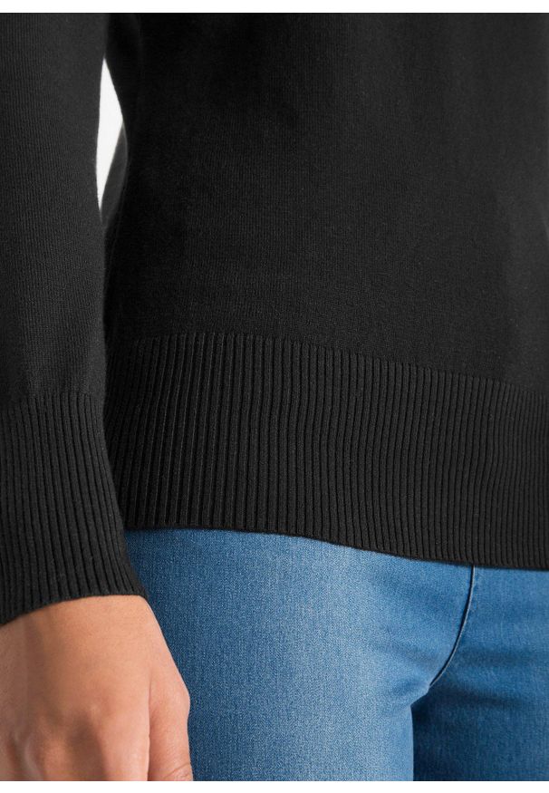 bonprix - Cienki sweter z golfem. Typ kołnierza: golf. Kolor: czarny. Materiał: dzianina. Wzór: gładki, ze splotem