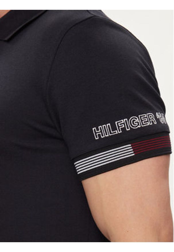 TOMMY HILFIGER - Tommy Hilfiger Polo Flag MW0MW34780 Granatowy Slim Fit. Typ kołnierza: polo. Kolor: niebieski. Materiał: bawełna, wiskoza