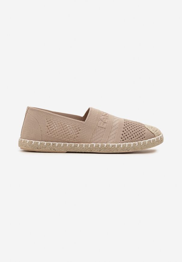 Born2be - Ciemnobeżowe Espadryle na Płaskiej Podeszwie z Plecionki Chorisa. Okazja: na co dzień. Kolor: beżowy. Materiał: tkanina. Wzór: kwiaty. Sezon: lato. Obcas: na płaskiej podeszwie. Styl: elegancki, casual