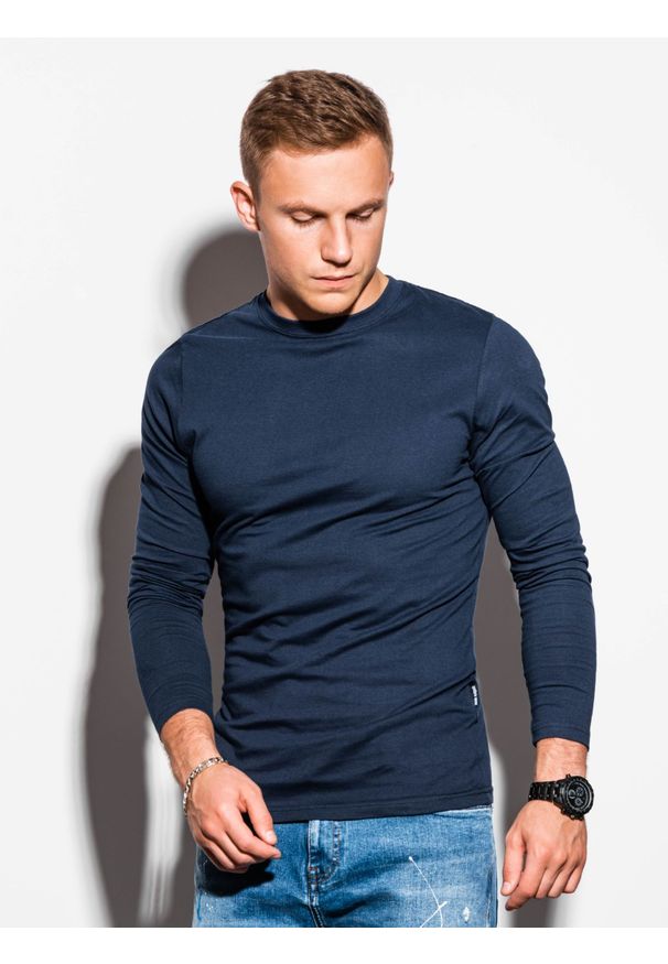 Niebieska koszulka z długim rękawem Ombre Clothing z kapturem, klasyczna