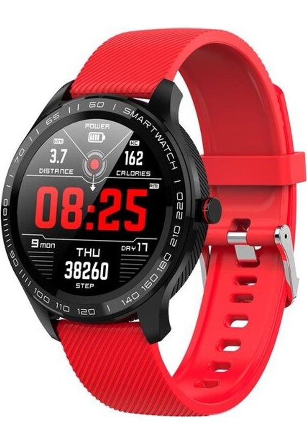 Smartwatch GepardWatches Smartwatch L9 Czarny z czerwoną silikonową opaską. Rodzaj zegarka: smartwatch. Kolor: wielokolorowy, czarny, czerwony