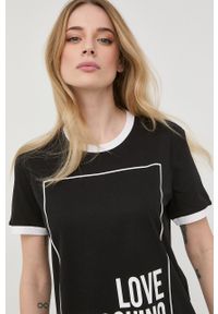 Love Moschino t-shirt bawełniany kolor czarny. Okazja: na co dzień. Kolor: czarny. Materiał: bawełna. Długość rękawa: krótki rękaw. Długość: krótkie. Styl: casual