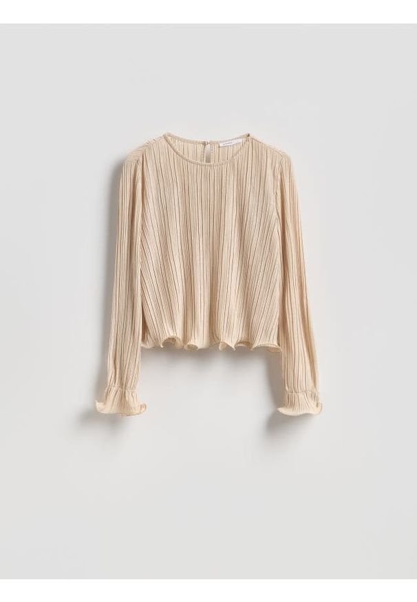 Reserved - Bluzka w prążki - beżowy. Kolor: beżowy. Materiał: dzianina. Wzór: prążki