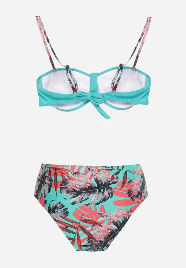 Renee - Miętowe Bikini z Wiązaniem na Plecach Yesmine. Stan: podwyższony. Kolor: miętowy. Materiał: tkanina. Wzór: gładki, kwiaty