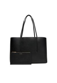 Calvin Klein Torebka Foil Logo Tote W/Pouch LV04F3274G Czarny. Kolor: czarny. Materiał: skórzane