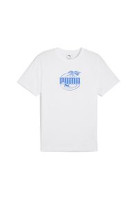 Puma - Męska koszulka Palm Resort z grafiką PUMA White. Kolor: biały. Materiał: guma. Wzór: nadruk