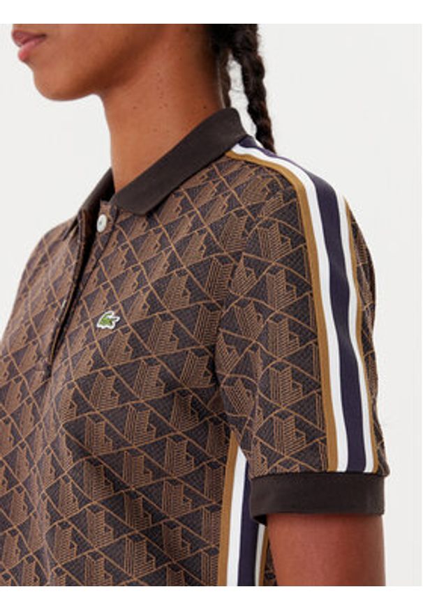 Lacoste Polo DF3364 Brązowy Slim Fit. Typ kołnierza: polo. Kolor: brązowy. Materiał: syntetyk, bawełna