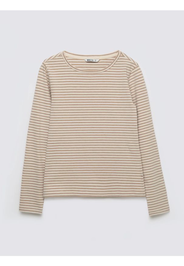 Big-Star - Bluzka damska w paski kremowa Vensa 103. Okazja: na co dzień. Kolor: kremowy. Materiał: jeans, materiał, dzianina. Długość rękawa: długi rękaw. Długość: długie. Wzór: paski. Styl: elegancki, casual