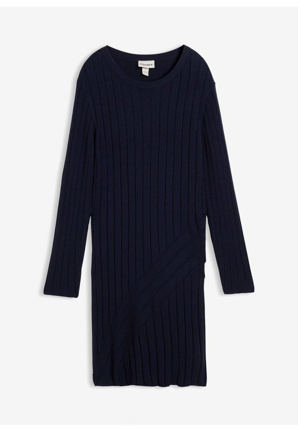bonprix - Sukienka dzianinowa z miękkiej mieszanki wiskozy. Kolor: niebieski. Materiał: dzianina, wiskoza. Styl: elegancki