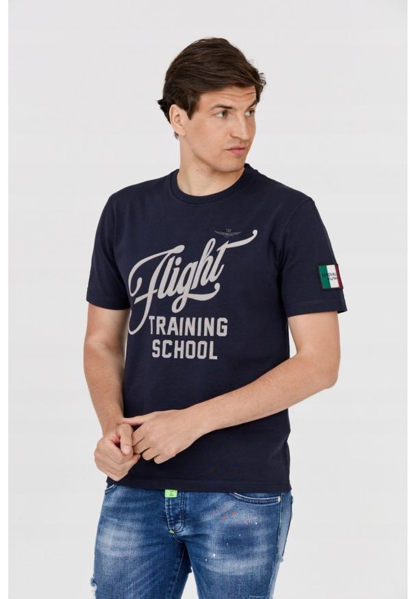Aeronautica Militare - AERONAUTICA MILITARE Granatowy bawełniany t-shirt męski, Rozmiar XXL. Kolor: niebieski. Materiał: bawełna. Długość rękawa: krótki rękaw. Długość: krótkie