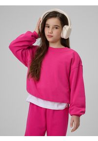 4f - 4F Bluza dresowa regular bez kaptura dziewczęca - różowa 158 (12-13 lat). Okazja: na co dzień. Typ kołnierza: bez kaptura. Kolor: różowy. Materiał: dresówka. Sezon: lato. Styl: casual #1