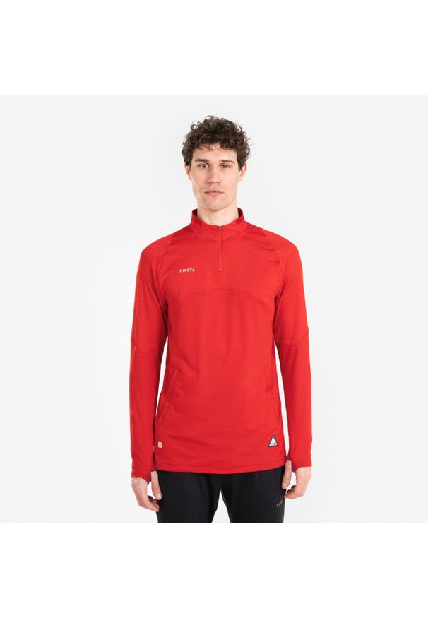 KIPSTA - Bluza piłkarska Kipsta CLR półsuwak. Kolor: czerwony. Materiał: skóra, materiał. Sport: piłka nożna