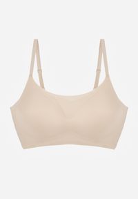 Born2be - Beżowy Bezszwowy Biustonosz Bez Fiszbin z Usztywnianymi Miseczkami Leavessa. Kolor: beżowy. Materiał: tkanina #7