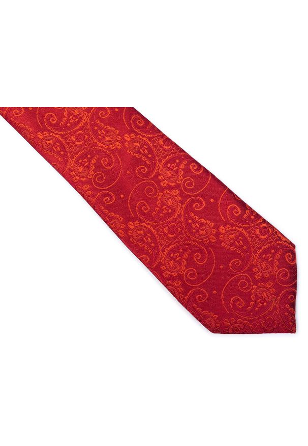 Modini - Czerwony krawat męski w paisley C24. Kolor: czerwony. Materiał: mikrofibra, tkanina. Wzór: paisley