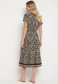 Born2be - Czarna Bawełniana Sukienka z Guzikami i Ornamentnym Wzorem Zisselle. Kolor: czarny. Materiał: bawełna #5