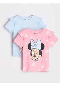 Sinsay - Bawełniana koszulka Disney 2 pack - różowy. Typ kołnierza: kołnierz z falbankami. Kolor: różowy. Materiał: bawełna. Długość rękawa: krótki rękaw. Długość: krótkie. Wzór: motyw z bajki