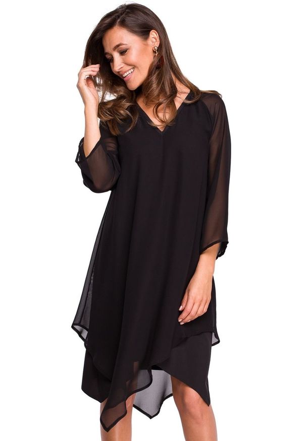 Style - Koktajlowa szyfonowa asymetryczna sukienka BOHO. Okazja: na randkę, na ślub cywilny, na wesele, na imprezę. Materiał: szyfon. Typ sukienki: asymetryczne. Styl: boho, wizytowy
