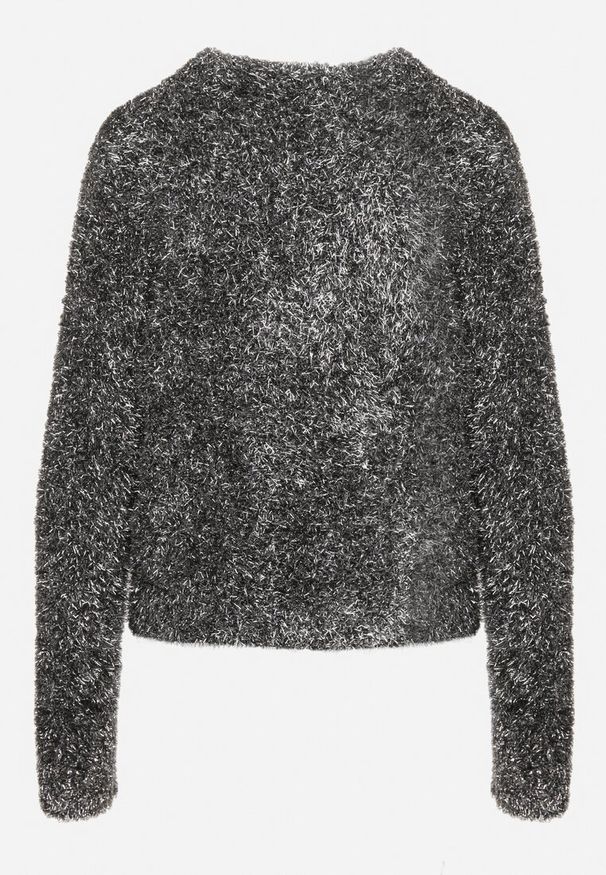 Born2be - Srebrny Sweter z Wiskozą Ozdobiony Metaliczną Nitką Sanamora. Okazja: na co dzień. Kolor: srebrny. Materiał: wiskoza. Wzór: aplikacja. Styl: elegancki, casual