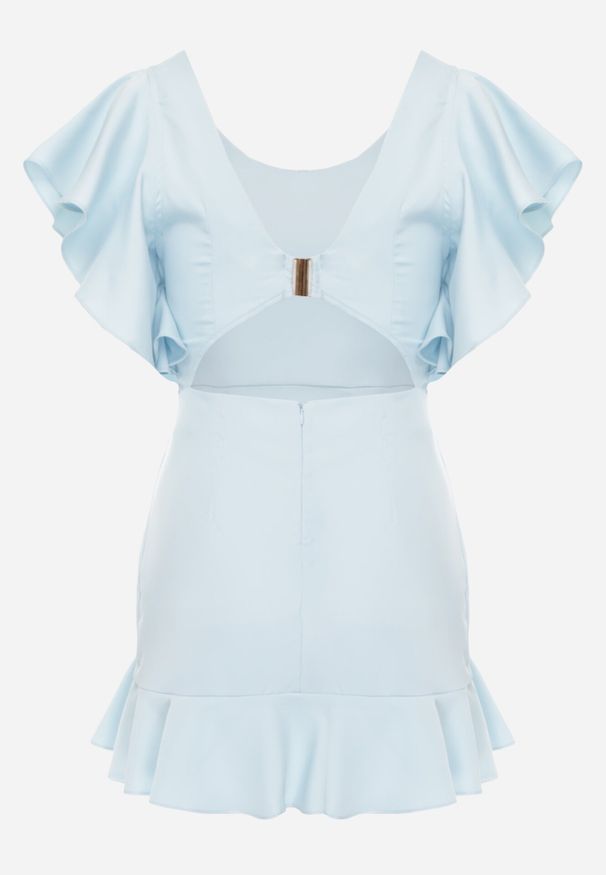 Born2be - Niebieska Sukienka Bessette. Typ kołnierza: kołnierz z falbankami. Kolor: niebieski. Długość rękawa: krótki rękaw. Wzór: aplikacja. Typ sukienki: dopasowane. Styl: wizytowy. Długość: mini