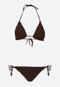 Renee - Brązowe Dwuczęściowe Bikini z Szydełkową Fakturą Wiązane na Szyi z Metalicznymi Ozdobami Murilora. Kolekcja: plus size. Kolor: brązowy. Wzór: aplikacja #4