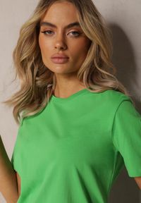 Renee - Zielony Bawełniany T-shirt o Klasycznym Kroju z Okrągłym Dekoltem Berdiana. Kolor: zielony. Materiał: bawełna. Styl: klasyczny